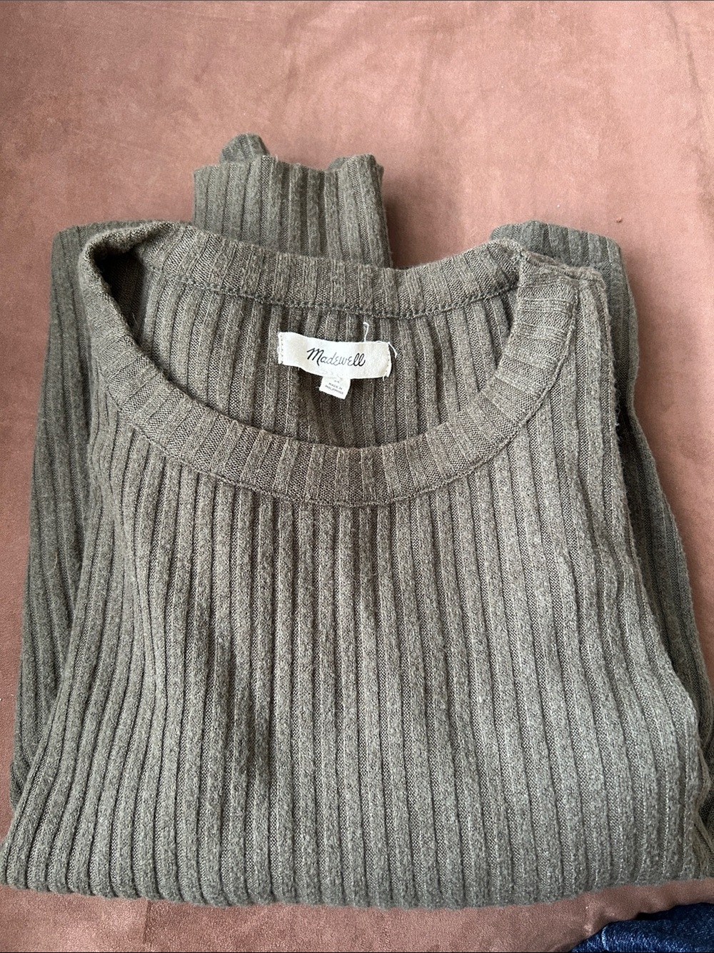Madewell Brush Ribbed Top Womens Medium Green 3/4 Blouson Sleeve Sweater - Picture 6 of 6